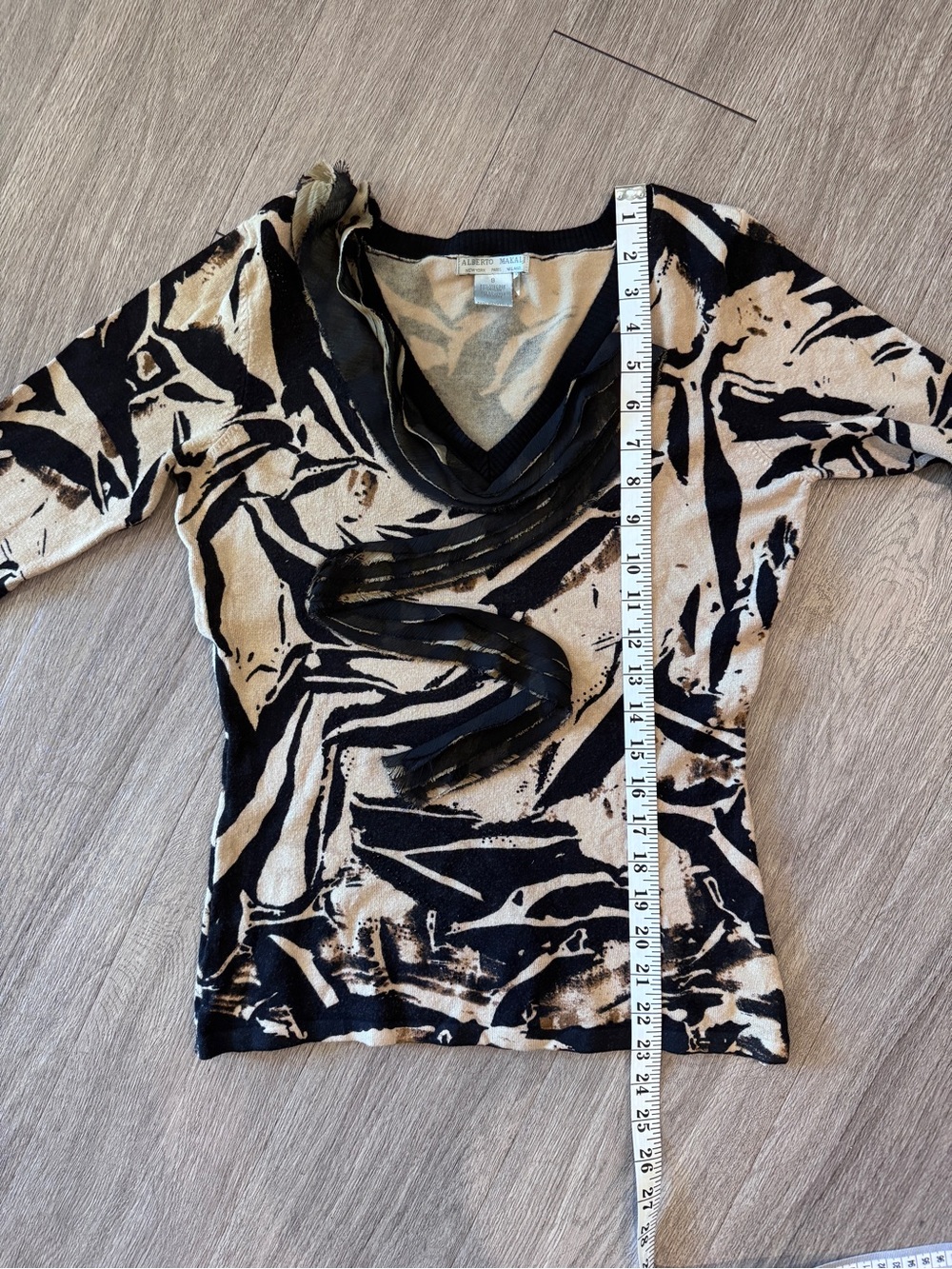 Alberto Makali Black, Brown, and Cream Ruffled Blouse - Picture 9 of 9